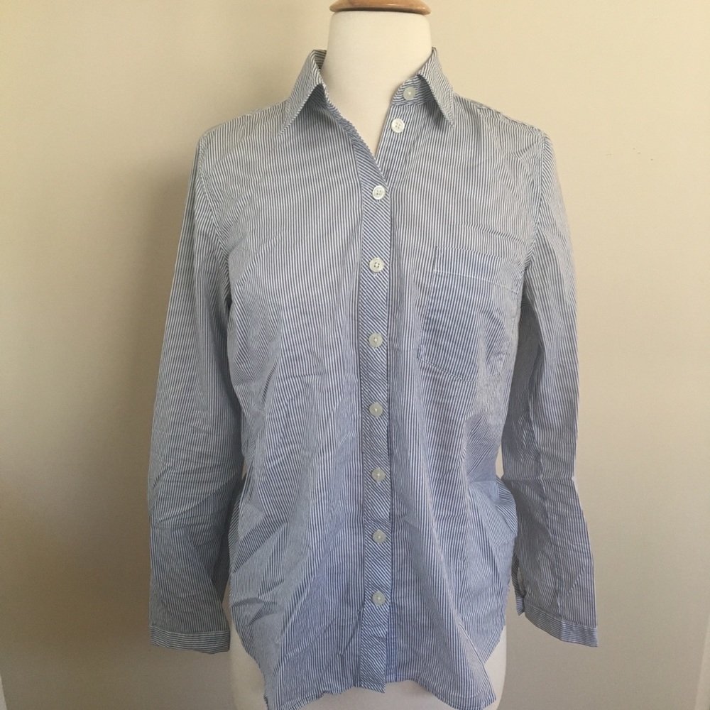 Forever 21 Blue + White Striped Collar Button Down